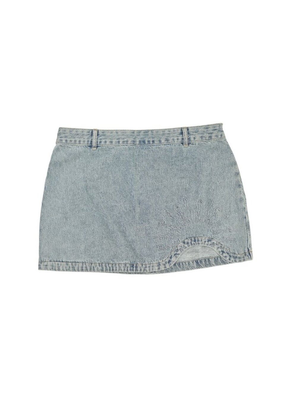 Meshki Alessia Embroidered Denim Mini Skirt in Light Vintage